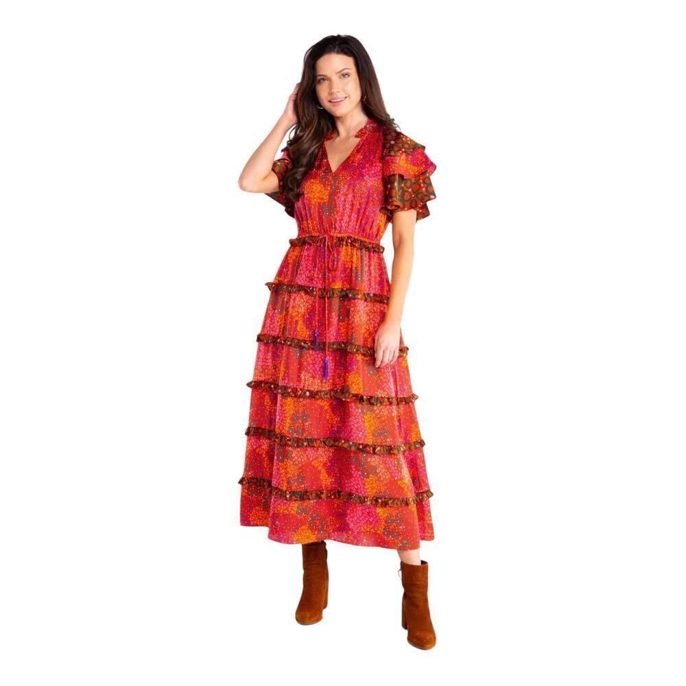 Alden Adair Yasmine Midi Dress in Funky Town Floral Orange sz M
